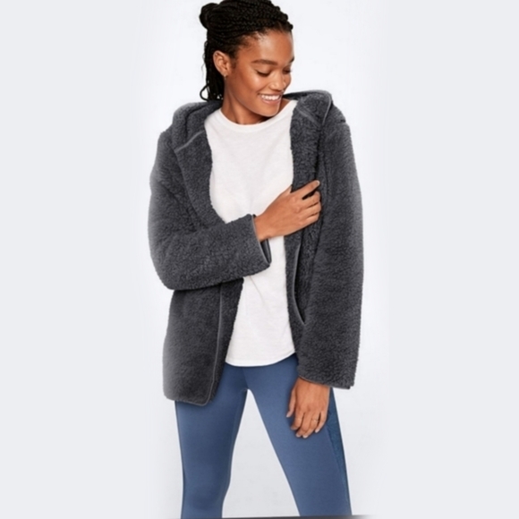 Oversized Sherpa Hooded Cardigan in Dark Grey by PINK Victoria’s Secret – Cozy - Picture 5 of 8